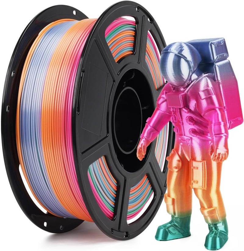 FLASHFORGE Silk PLA Gradient Rainbow Candy, Multicolored Color Change Rainbow 3D Printing Filament, Light Purple Green Yellow Pink Shiny Fast Color-Changing Each 8M Gradually, Ultra-High Glossiness - Image 1